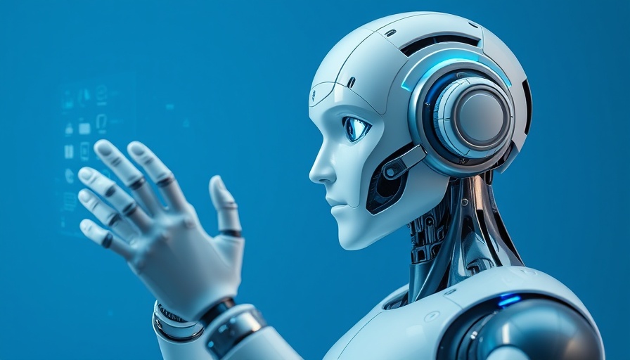 Futuristic humanoid robot using digital interface in AI agents context.