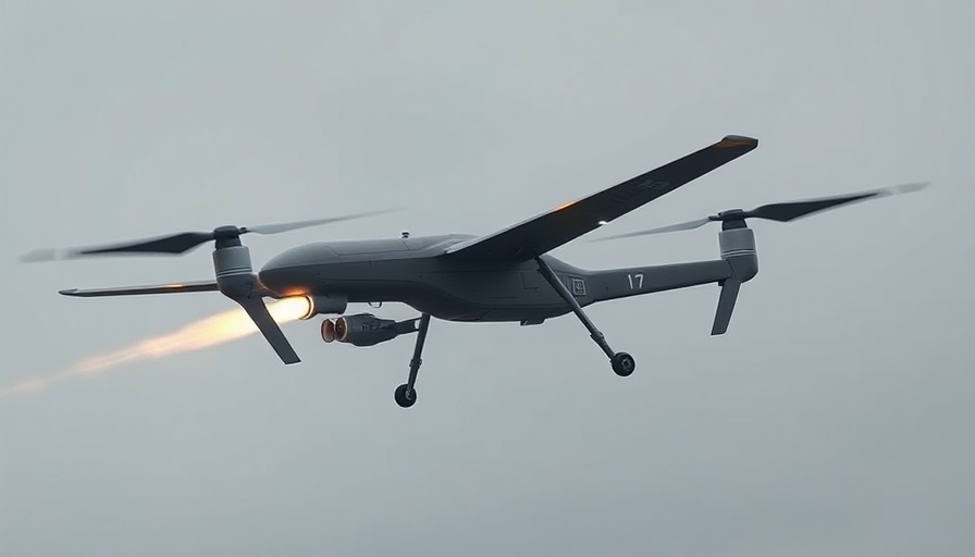 Agentic AI drone launching missiles in misty sky