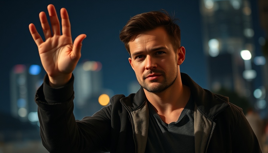 Casually dressed man raising hand at night, AI Infrastructure Partnership