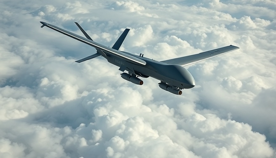 Unmanned military drone firing missiles in cloudy sky, agentic AI technology.
