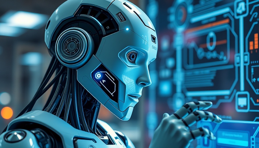 AI agents in government: Humanoid robot with digital interface.