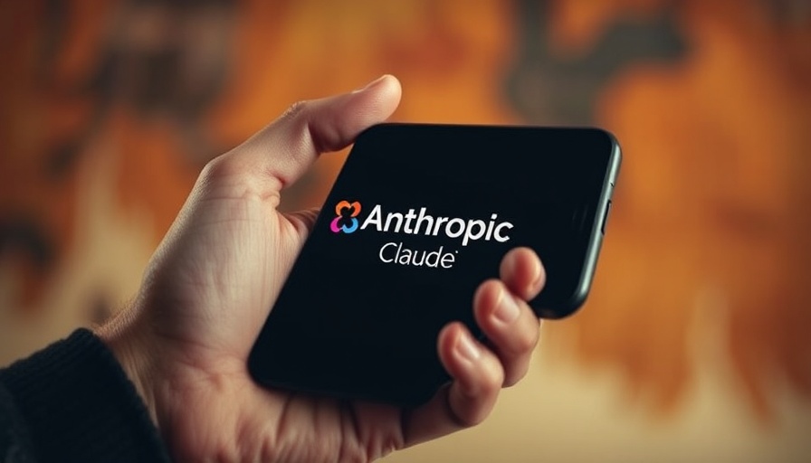 Hand holding phone displaying Anthropic Claude logo, warm background.
