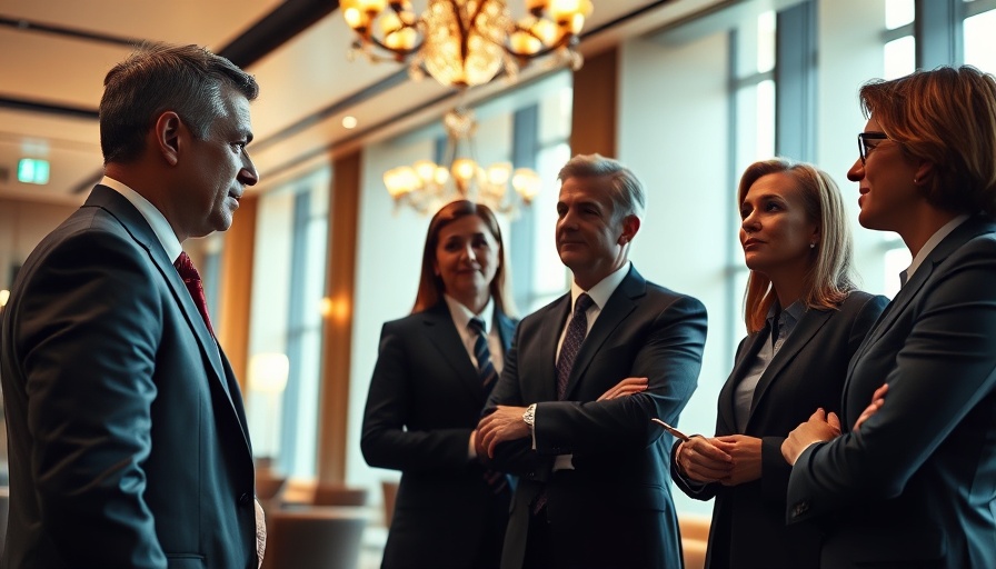 Tech executives in suits discussing copyright immunity.