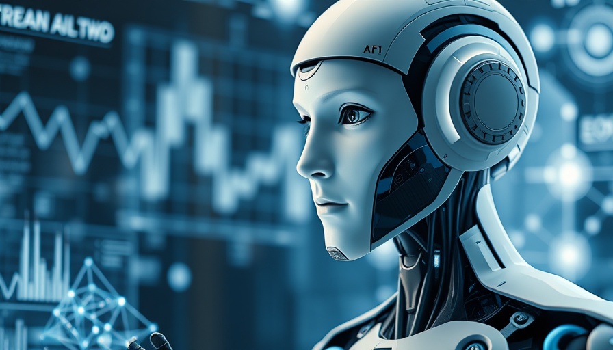 Futuristic AI agent robot interacting with digital display.