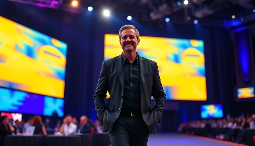 Agentic AI tech conference speaker on stage with digital screens