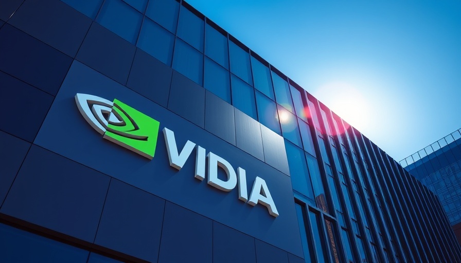 Modern Nvidia building with logo under clear blue sky, emphasizing corporate success.