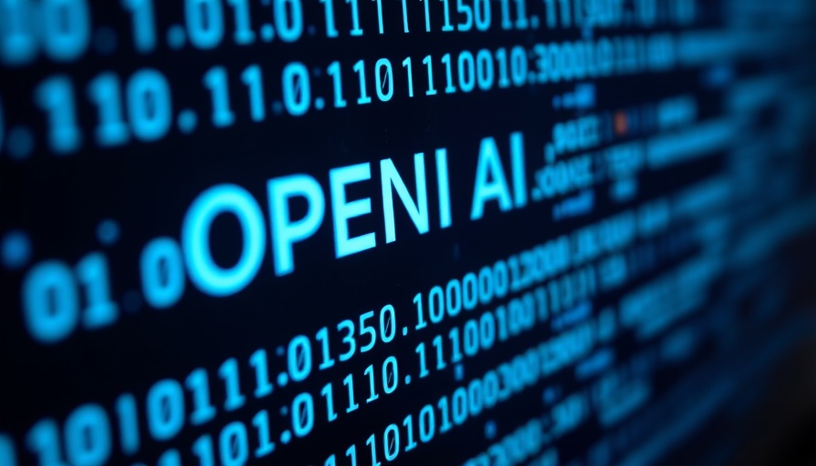 Blue binary code with OpenAI logo, symbolizing AI.