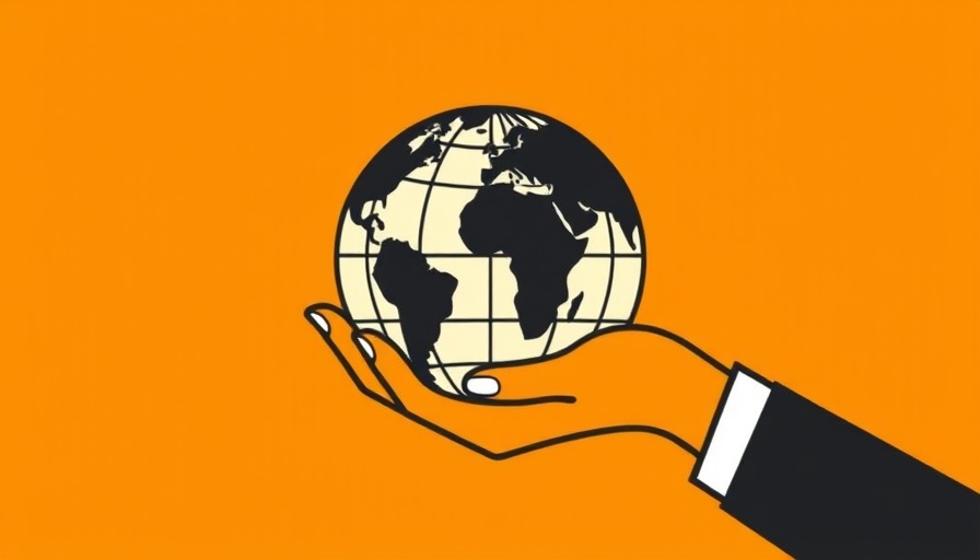 Minimalist illustration of globe in hand on orange background, claude ai.