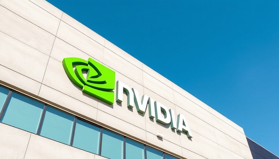 Modern Nvidia building facade with logo, clear sky.