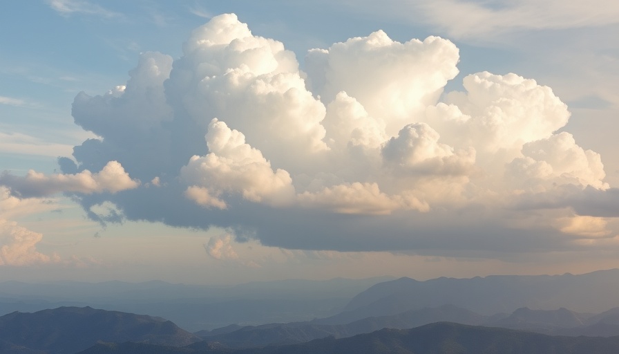 Beautiful cloud formations above mountain range, AI weather forecasting system.