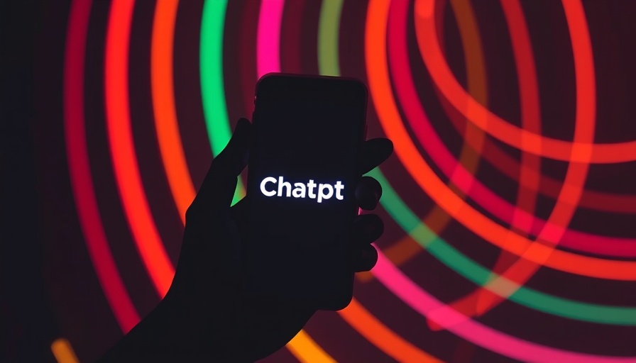Silhouette with smartphone showing ChatGPT logo and glowing lines.