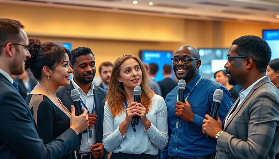 Diverse professionals discussing AI at tech conference