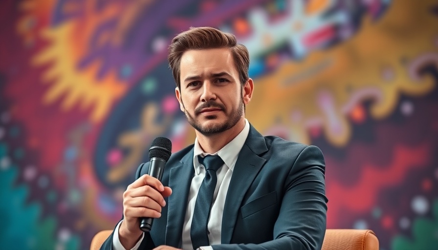 Confident speaker discussing Mastering AI Tools at an event.