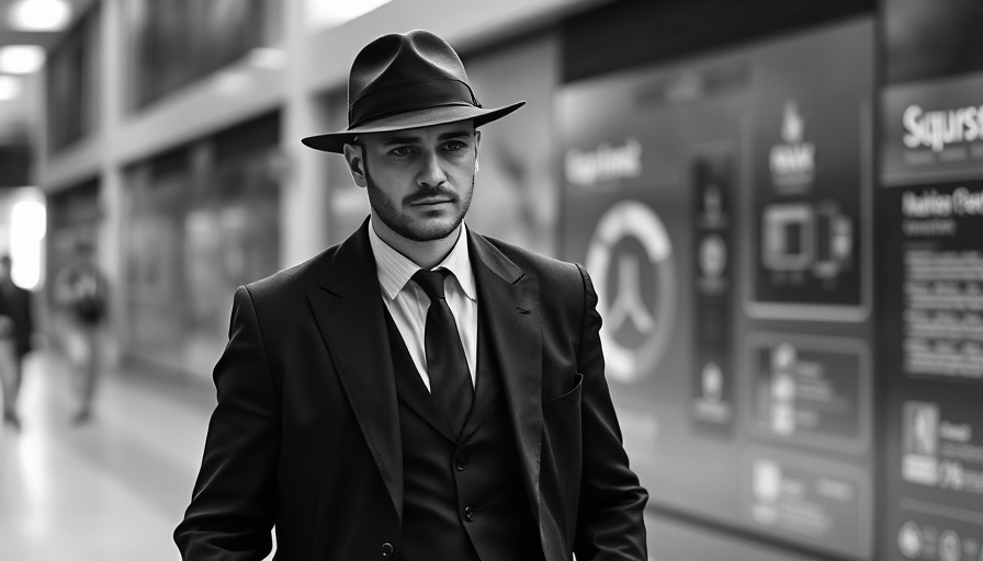 Monochrome mafia-style man with Grok 3 platform interface.