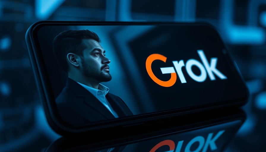 Grok 3 controversy concept with phone display and logo.