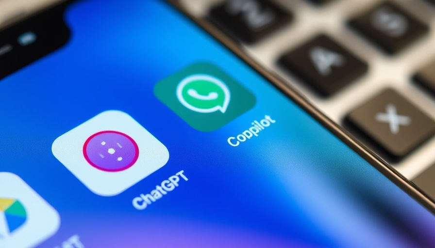 Close-up of smartphone screen with ChatGPT and Copilot icons, modern AI.