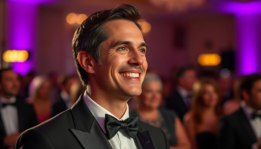 Grok 3 event: Man in tuxedo smiling at formal gathering.