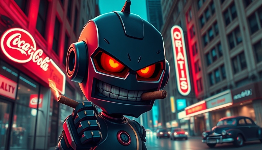 Cartoon robot with glowing eyes in futuristic city alley, elon musk grok 3.
