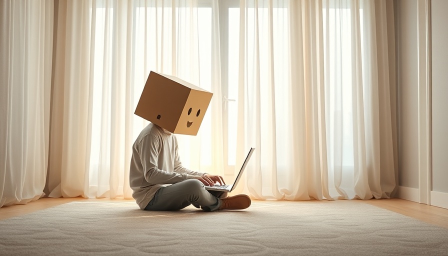 Person with box head sitting alone, reflecting loneliness.