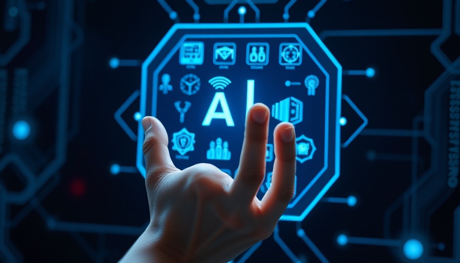 Futuristic display of AI technology icons in a hand, AI news concept.
