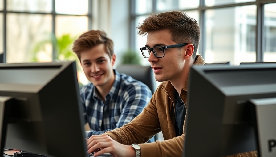 Two young men with computers discussing AI agents web navigation.