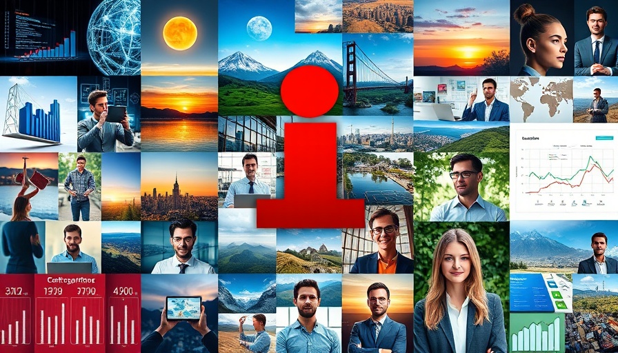 Collage featuring technology and business images, centered around red 'I' logo.