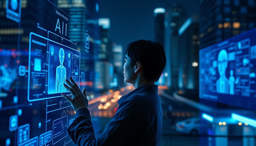 Person interacting with holographic screens showcasing AI agents.