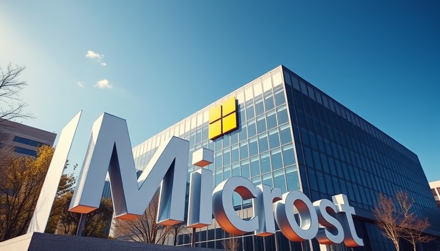 Modern Microsoft building with logo, clear sky.