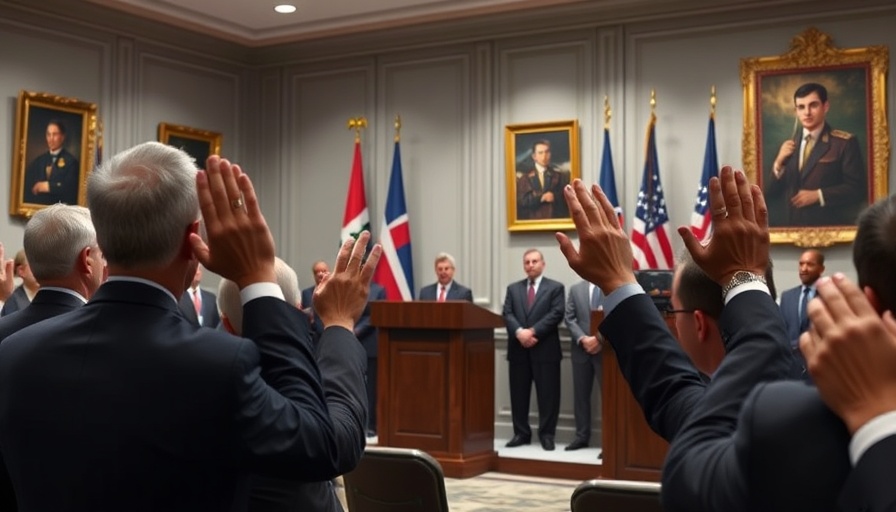 Press conference on Trump AI regulation with podium and audience.