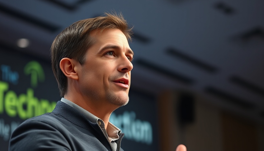 Man speaking at tech conference with mic, candid portrait.