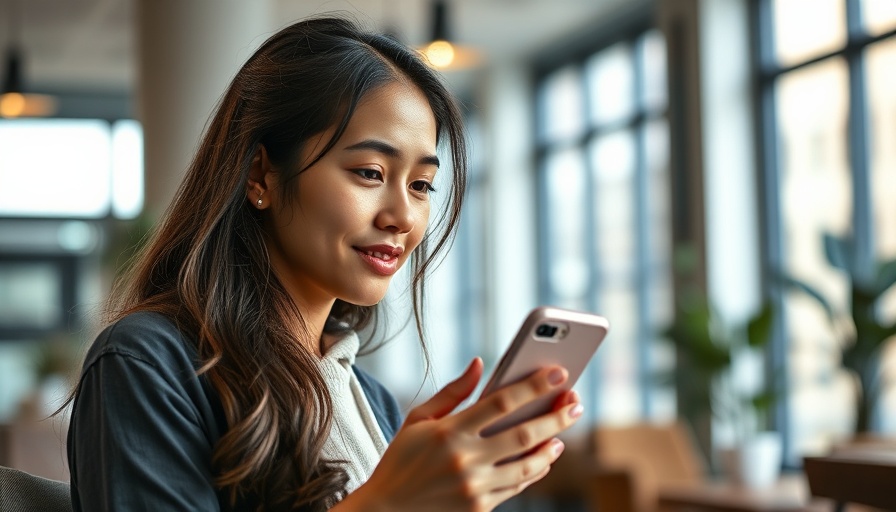 Woman using smartphone in bright room, ChatGPT Voice Mode Update demonstration.