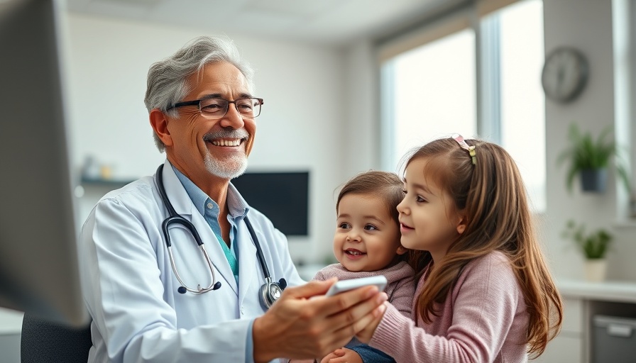 Friendly pediatrician using technology in a bright medical office, AI-enabled pediatrics.