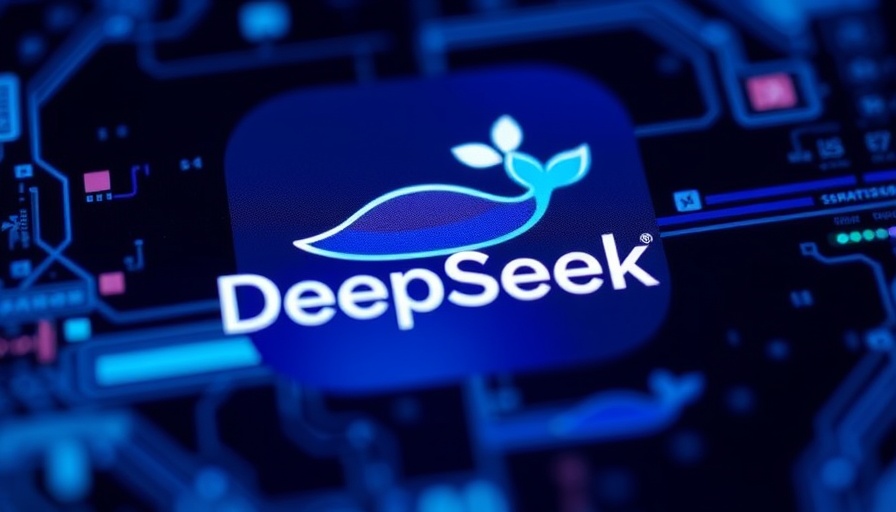 Blurry DeepSeek app logo with whale icon and blue glow.