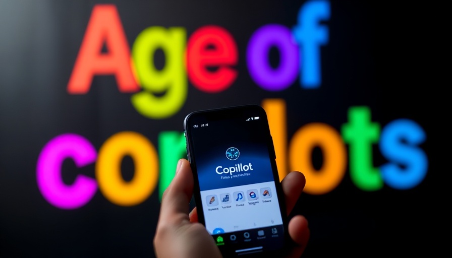 Microsoft AI Copilot app displayed on phone, colorful background.