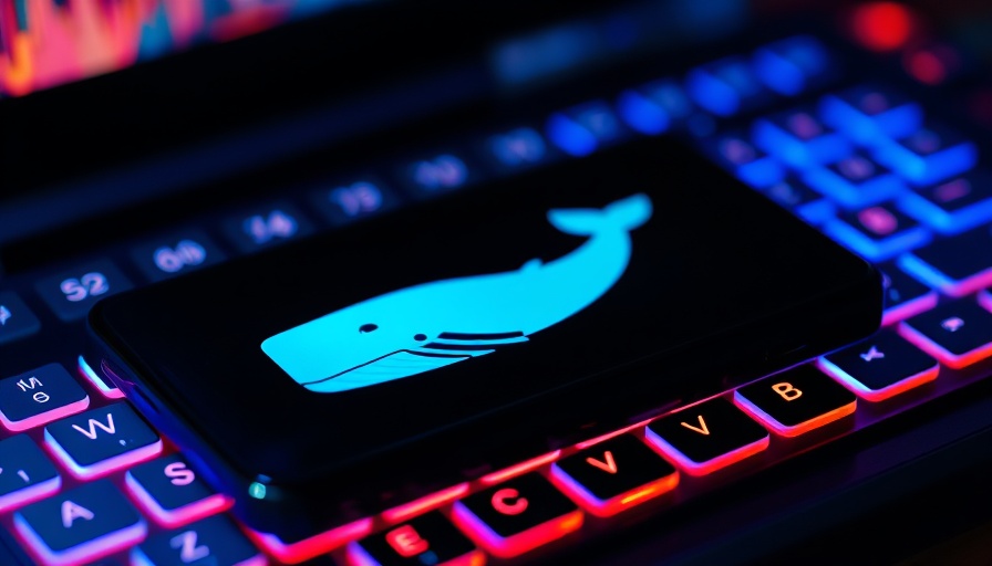 DeepSeek V3 AI Model Upgrade logo on a mobile device with illuminated keyboard.