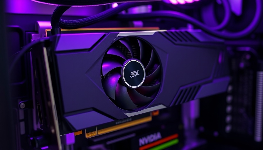 Nvidia GeForce RTX graphics card close-up with purple lighting.