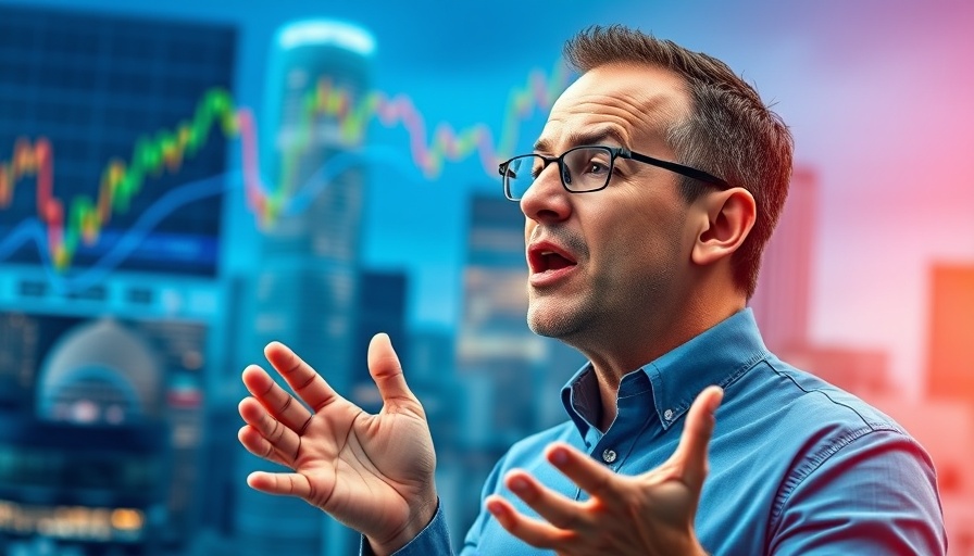 Businessman discussing Death Cross and AI Trading Insights with stock charts.