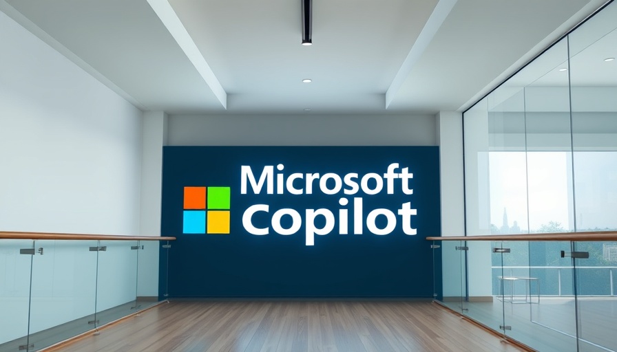 Modern hallway with Microsoft Copilot AI agents sign