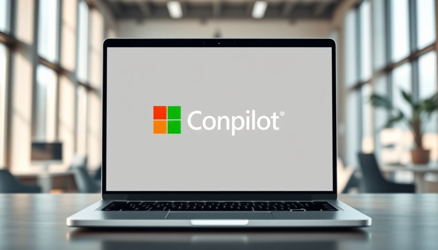 Laptop displaying Microsoft AI Copilot logo in an office.