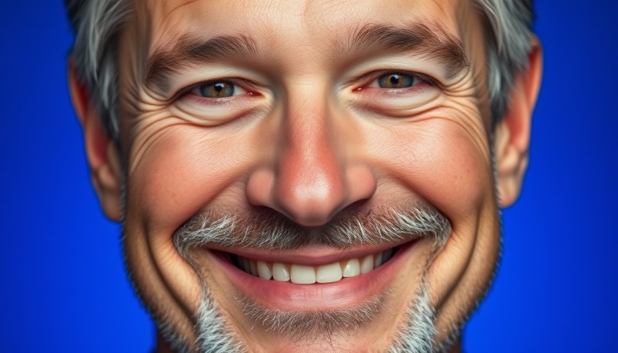 Confident man portrait against blue background, teaching agentic AI company culture.
