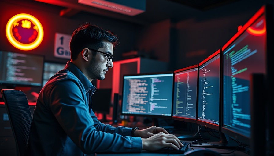 Tech professional coding in modern office, trending AI news.