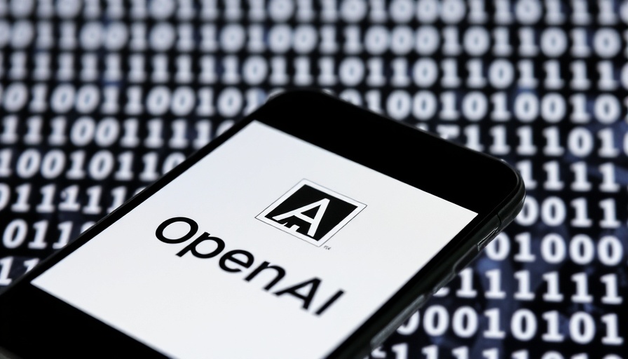 OpenAI logo on smartphone with binary code, AI and copyright laws theme.