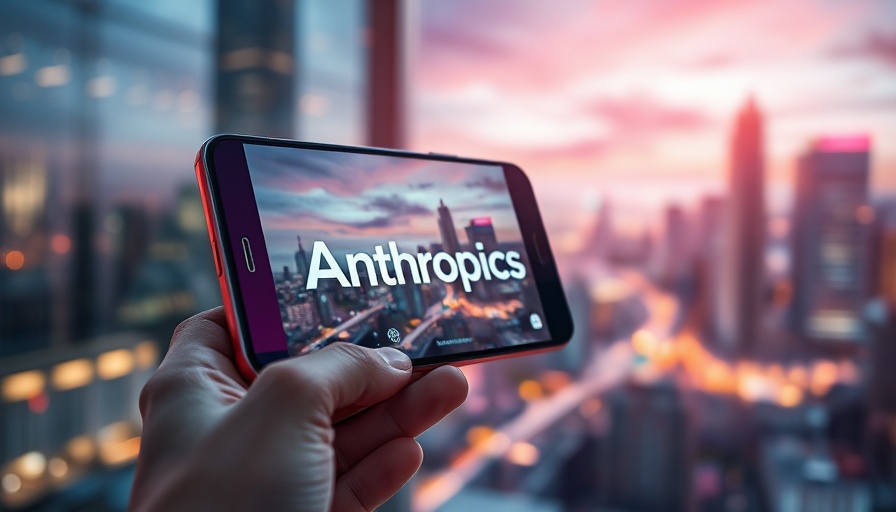 Futuristic smartphone with Anthropics logo, tech background