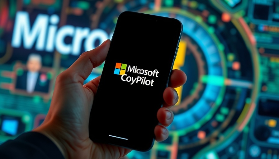 Microsoft AI Copilot logo on phone against vibrant background.