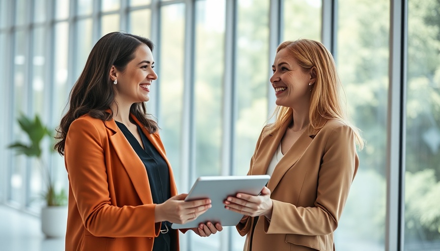 Women in office discussing tablet with Microsoft AI Copilot.