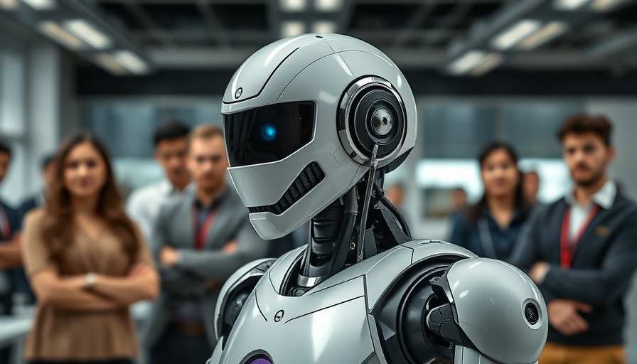 Robot in China university AI race, students observing, academic setting.