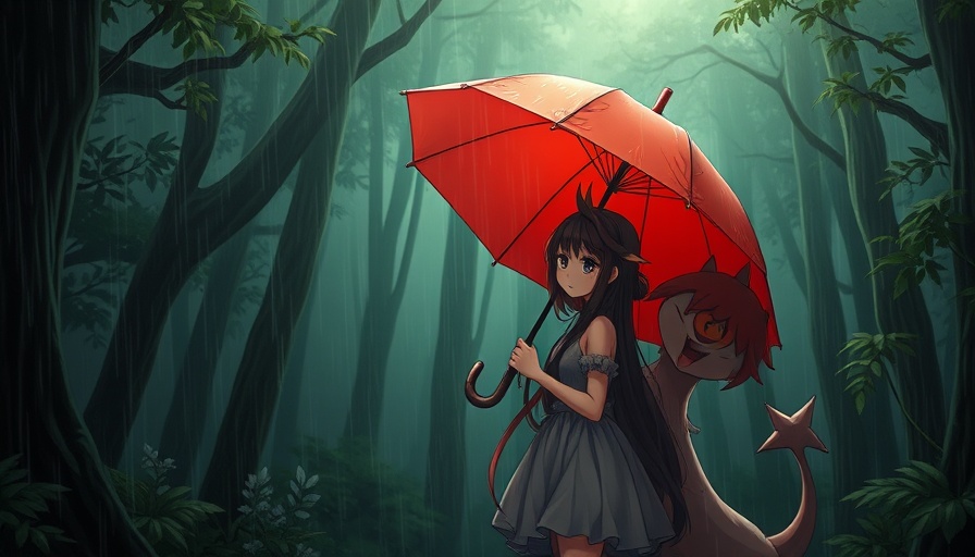 Studio Ghibli AI Art style scene with anime girl under umbrella in rain