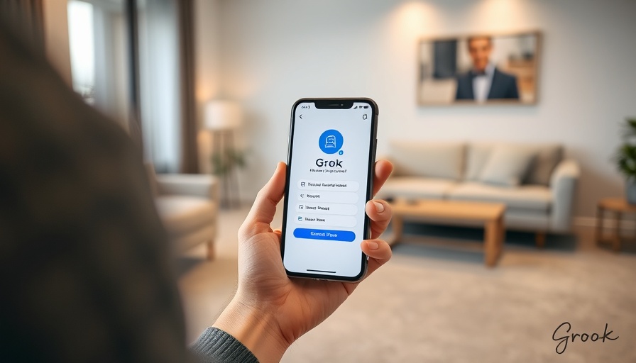 Smartphone displaying Grok AI bot interface on modern carpet floor.