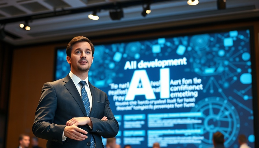Business professional discussing agentic AI at a conference.
