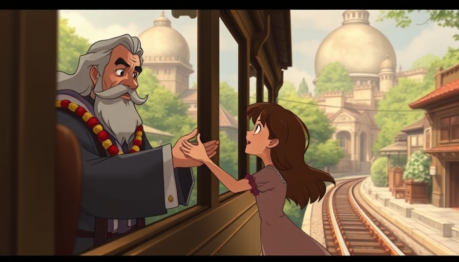 Ghibli effect AI tool creates animated scene with train and mystical figure.